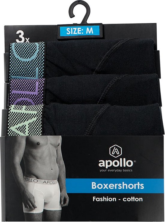 Boxer homme - Zwart - Taille L - Apollo - Boxer homme - Boxer multipack - Boxer homme pack - Sous- Sous-vêtements Homme - Boxer garçon - Pack de 3