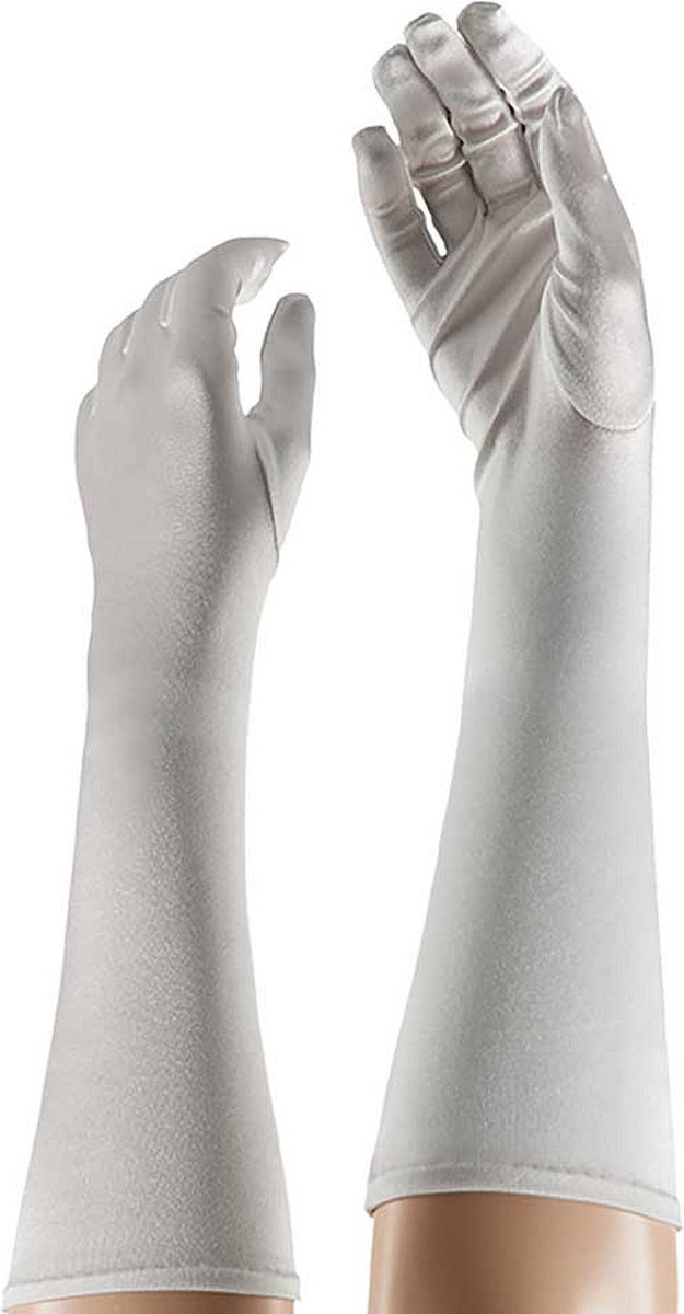 Apollo - Lange handschoenen - Satijnen handschoenen - 40 cm - Wit - One size - Gala handschoenen - Lange handschoenen verkleed - Charleston accessoires - Carnaval
