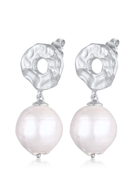 Elli PREMIUM Boucles d'oreilles Femme Pendentif Oreille Femme Baroque Structuré avec Perles d'eau Douce en Argent Sterling 925