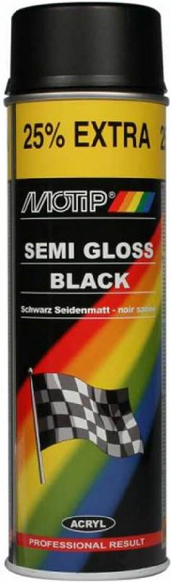 Motip Zijdeglans Acryllak Zwart - 500 ml - Spuit spray zwart - Verf zwart kopen Spuitspray LAK ZWART ZIJDEGLANS 500 ML sneldrogend