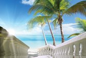 Fotobehang Beach Tropical Sea Palms | XXL - 312cm x 219cm | 130g/m2 Vlies