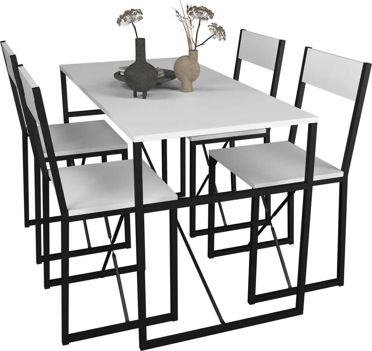 5-delige houten metalen eetset keukentafel eettafel groep tafel stoelen Insasi L