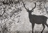 Fotobehang Deer Tree Leaves Wall | PANORAMIC - 250cm x 104cm | 130g/m2 Vlies