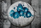 Fotobehang Vintage Flowers Blue Grey | XL - 208cm x 146cm | 130g/m2 Vlies