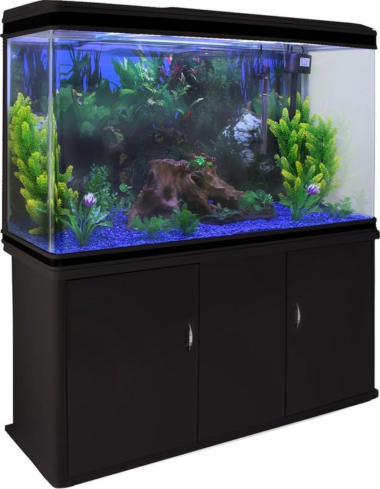 Aquarium Fish Tank Cabinet Complete Starter Kit - Black Tank & Blue Gravel |