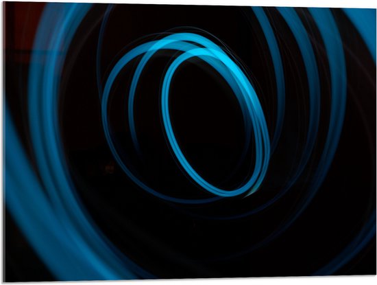 Acrylglas - Willekeurige Blauwe Cirkels in Donkere Omgeving - 80x60 cm Foto op Acrylglas (Met Ophangsysteem)