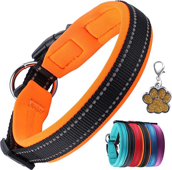 Len Reflecterende Nylon Halsband Oranje - 3 maten beschikbaar