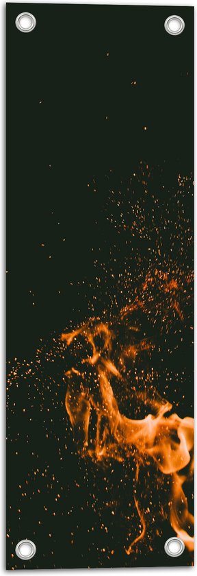 Tuinposter – Vuur met Vuurspetters tegen Zwarte Achtergrond - 20x60 cm Foto op Tuinposter (wanddecoratie voor buiten en binnen)