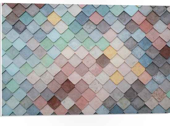 PVC Schuimplaat - Wand met Driehoekvormige Textuur in Verschillende Kleuren - 75x50 cm Foto op PVC Schuimplaat (Met Ophangsysteem)