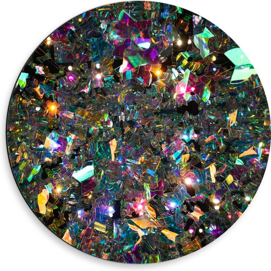 Dibond Muurcirkel - Patroon van Verschillende Kleuren Glas - 50x50 cm Foto op Aluminium Muurcirkel (met ophangsysteem)