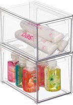 Cosmetica-organizer – stapelbare ladebox van kunststof – praktische doos voor het opbergen van badkamerartikelen – set van 2 – doorzichtig