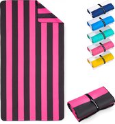 Strandhanddoek XXL - microvezel badhanddoek groot, microvezel handdoeken licht en sneldrogend, 100% gerecycled microvezel handdoek - roze-donkergrijs gestreept 160 x 90 cm