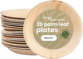 HAAGO 20 Assiettes en feuille de palmier (⌀ 15 cm, rondes) Assiettes biodégradables - Vaisselle de pique-nique et d'extérieur respectueuse de l'environnement - Passe au micro-ondes