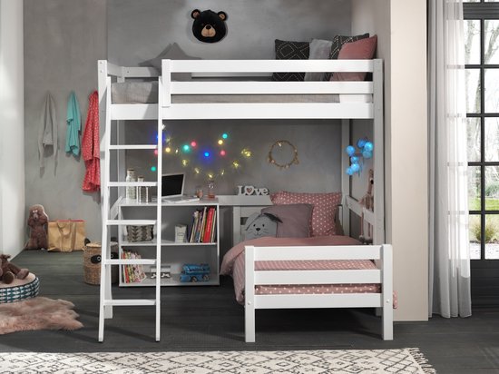 Vipack - slaper Claire 140 x met bed Anne 90x en boekenkast - 140x200 - Wit