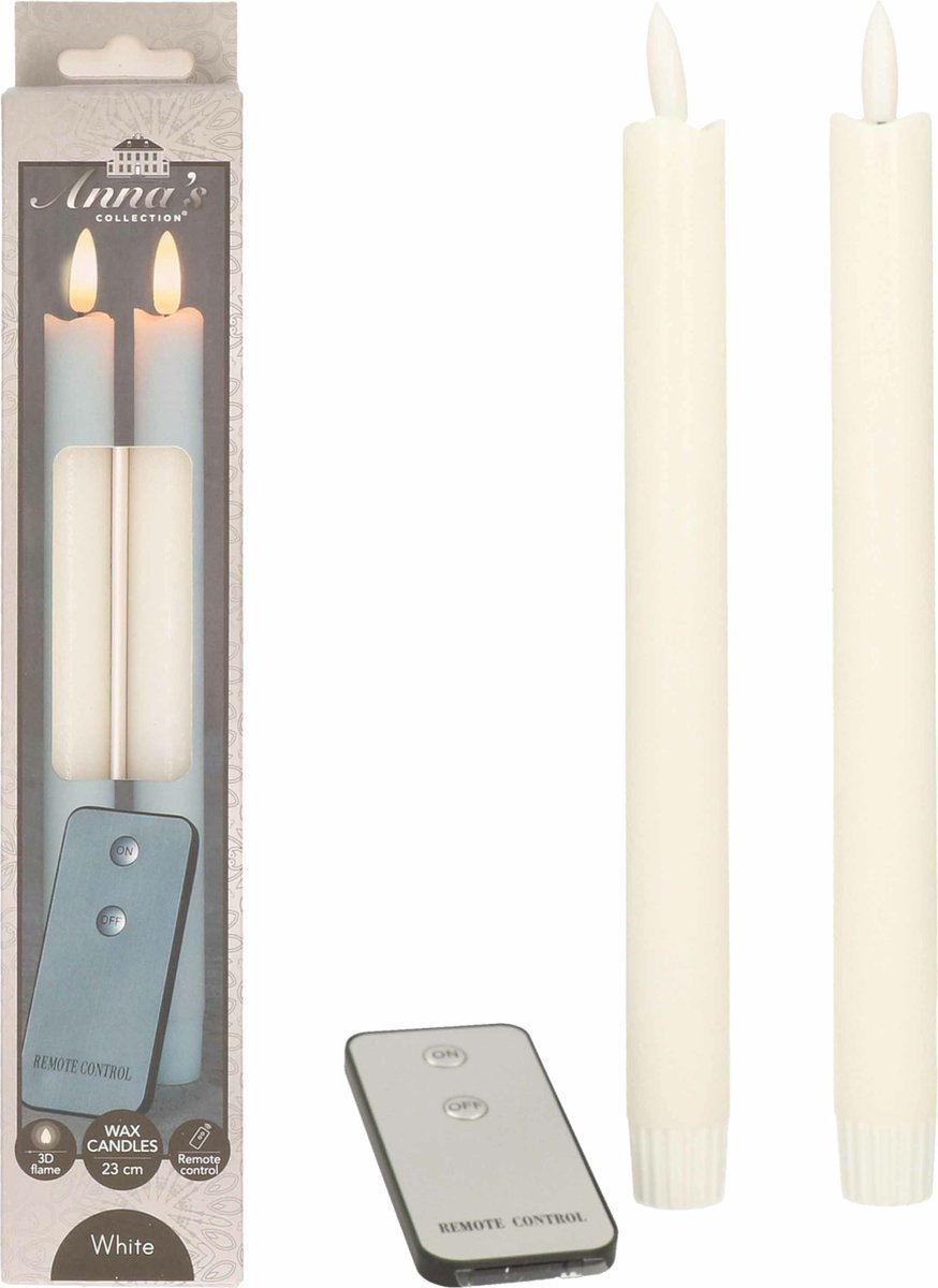 Anna's Collection LED dinerkaarsen - 6x - wit - 23 cm - met afstandsbediening