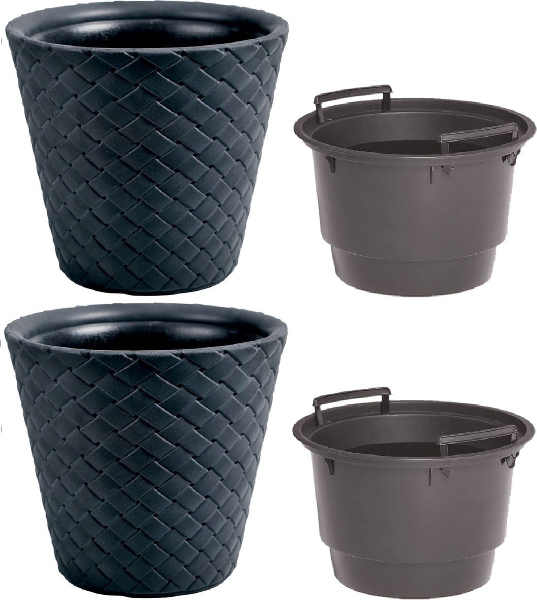 2x Kunststof Matuba rotan bloempotten/plantenpotten antraciet 50 cm inclusief binnenpot/binnenbak