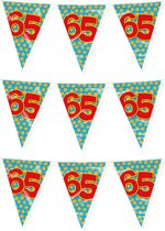 Paperdreams verjaardag 65 jaar thema vlaggetjes - 3x - feestversiering - 10m - folie - dubbelzijdig