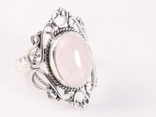 Opengewerkte zilveren ring met rozenkwarts - maat 19.5