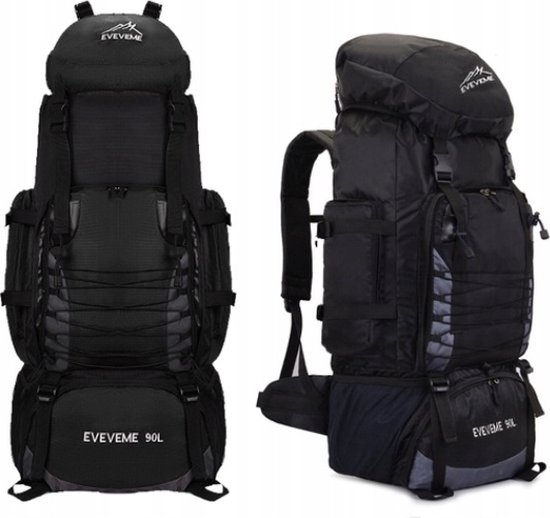 Backpack XL - Extra Groot - 90 liter - Zwart - Heupriem - 6 Vakken - Militaire Backpack - Rugtas - Reistas - Rugzak - Hiken - Outdoor - Survival