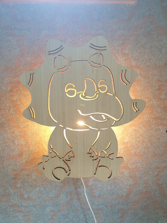 Phanti Fantasie Kinderlamp - wandlamp - Dierenlamp - Dani dino - bamboe - 45 cm hoog - handgemaakt