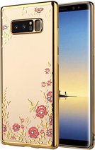 DrPhone Flower Bloemen Case Diamant Crystal TPU Hoesje - Geschikt voor Note 8 - Goud