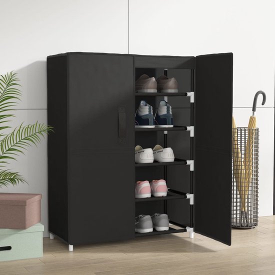 IDMarket BOSTON Schoenenkast 2 Deuren Hout Zwart 180cm 2-deurs Schoenenkast Voor In De Gang Met Hout- En Witeffect - KLARK Entree Garderobe