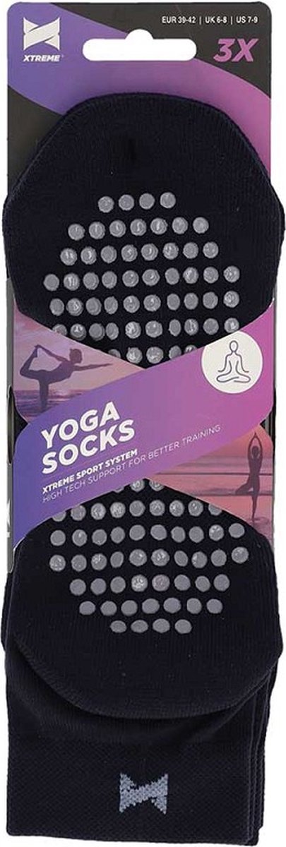 Xtreme Yoga Sokken Navy - 3 paar - Pilates sokken - Antislip - Anatomisch voetbed - Maat 39/42 van Xtreme — afbeelding 5
