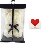Rozen Beer - Teddy Bear Rose - 28 cm - Met Kaartje - Gift Box - Moederdag Cadeau - Roses - Huwelijks - Cadeautje voor vriendin haar moeder - Wit - Qwality