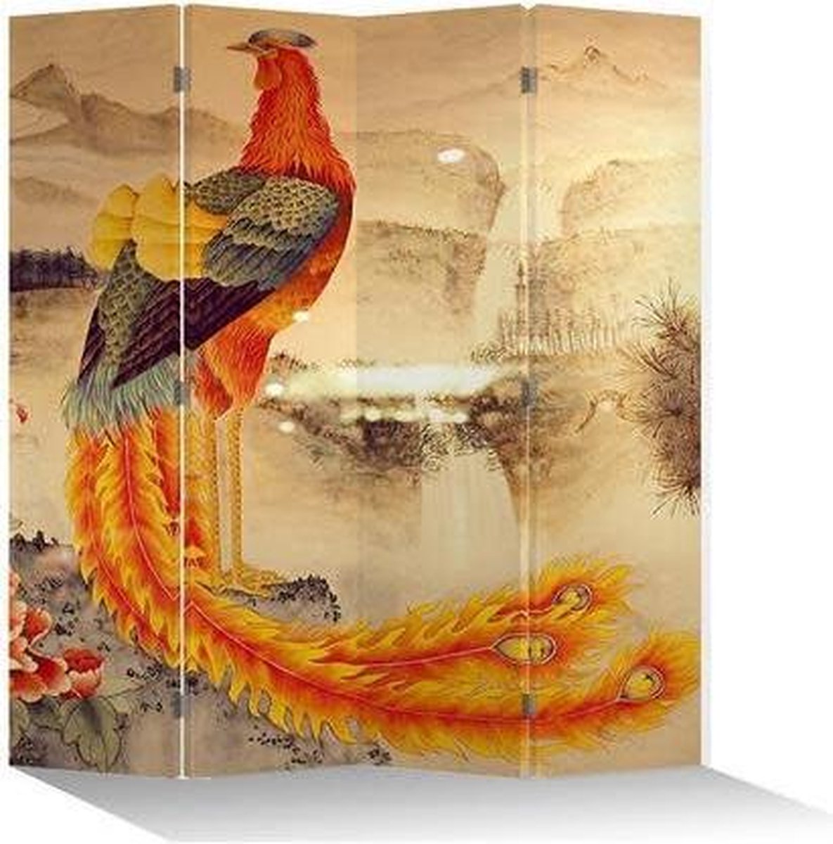 Fine Asianliving Chinees Kamerscherm Oosters Scheidingswand B160xH180cm 4 Panelen Feniks multi