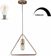 Geometrische hanglamp triangel - kleur champagne incl. Dimbare filament LED lamp extra warm wit - 2200K - 800 lumen