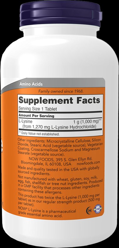 Now Foods L-Lysine 1000mg (100 Tabs) Unflavored - Aminozuren - Aminozuur-Mix