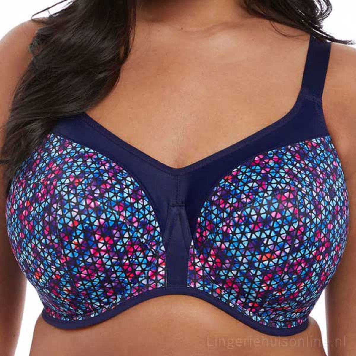 Elomi Energise Grote maten sport bh – Navy Geo - 85G (EU) Blauw