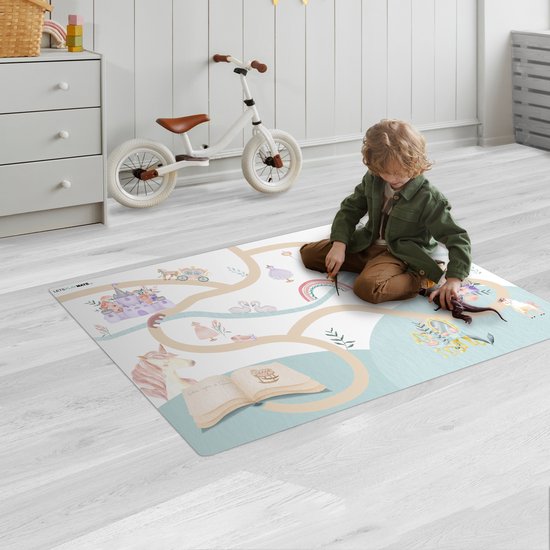 LetsPlaymats® Speelmat baby kinderen - Prinses - Kasteel - Bloemen - Eenhoorn - Meisjes - Speelkleed van vinyl - Speeltapijt - Antislip - 105x70 cm van LetsPlaymats® — afbeelding 2