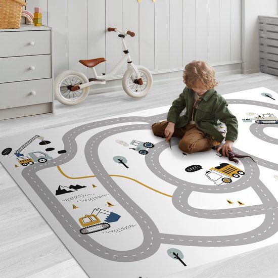 LetsPlaymats® Speelmat baby kinderen - Bouwplaats - Graafmachine - Auto - Regenboog - Design - Speelkleed van vinyl - Speeltapijt - Antislip - 180x120 cm van LetsPlaymats® — afbeelding 2