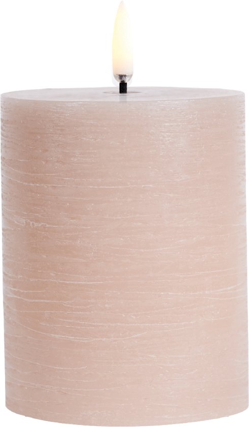 Led Kaars BEIGE Uyuni - BEIGE Led kaars - 3D VLAM - LED BEIGE Pillar Candle - 7,8 x Hoogte 10 cm