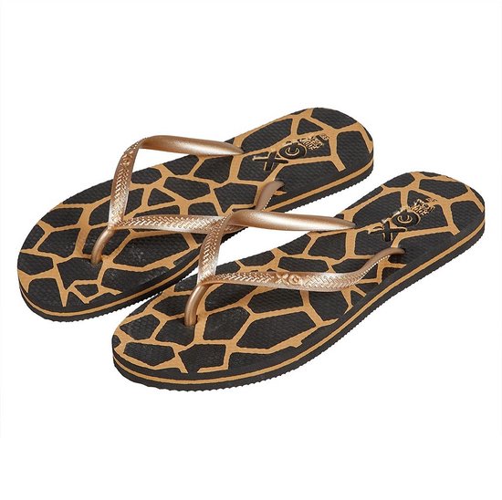 XQ - Teenslippers Dames - Dierenprint - Goud - Flip Flops dames