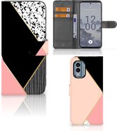 GSM Hoesje Nokia X30 Bookcase Black Pink Shapes