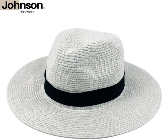 Johnson Headwear® Panama hoed heren & dames - Fedora - Zonnehoed - Strohoed - Strandhoed - Maat: 58cm verstelbaar - Kleur: Wit