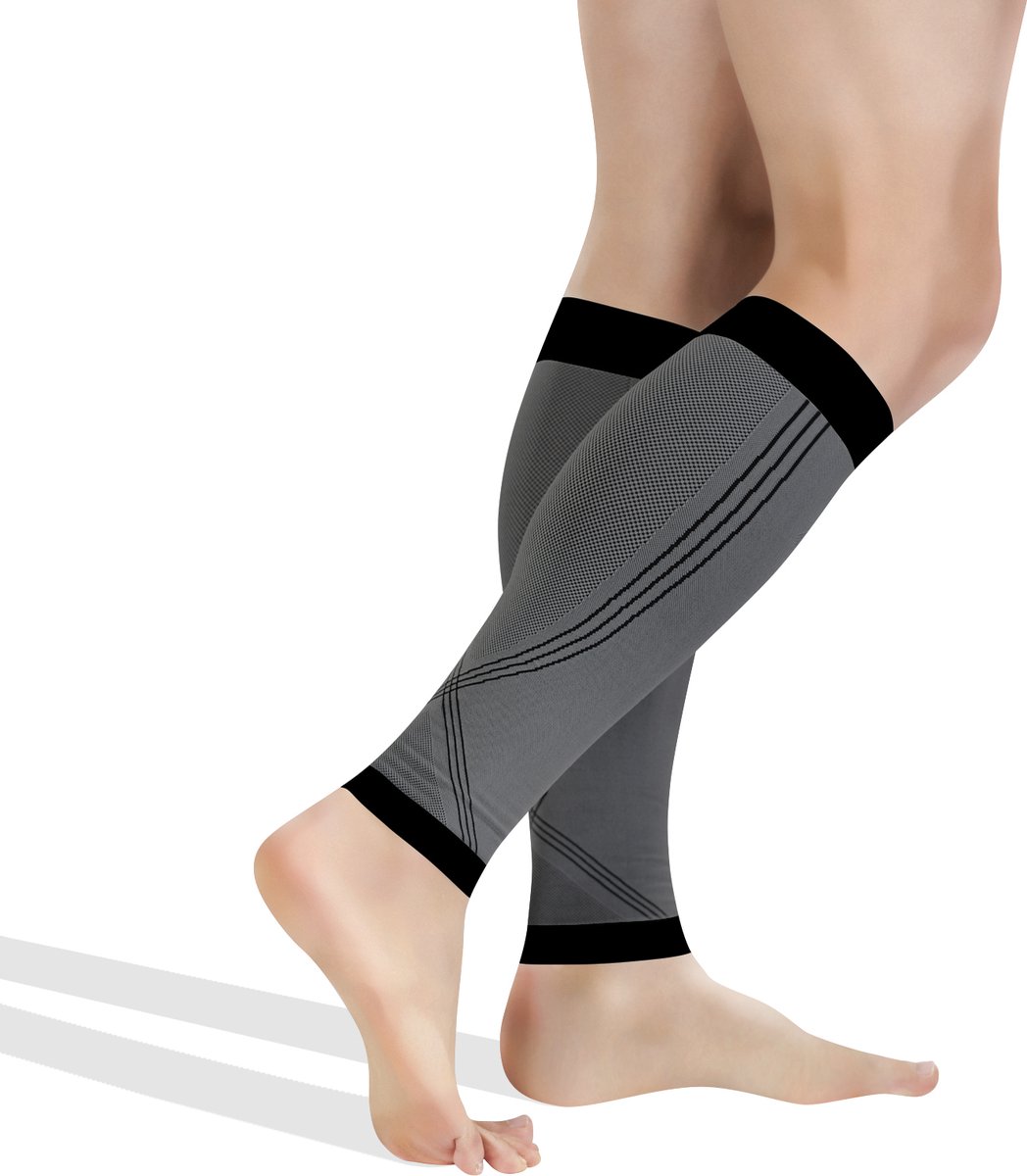 Beensleeve - Kuit Compressie - Calf Sleeves - Grijs- Large (kuit 37-46cm) - H: 158-170cm