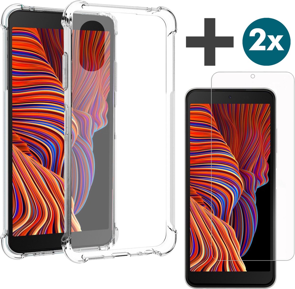 Samsung Galaxy Xcover 5 hoesje transparant siliconen backcover met verstevigde hoeken Inclusief 2 Stuks Screenprotector tempered glass