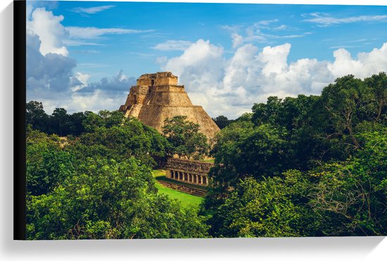 Canvas - ''Piramide van de Tovenaar'' Yucatan, Mexico - 60x40 cm Foto op Canvas Schilderij (Wanddecoratie op Canvas)