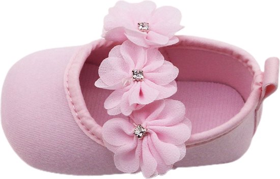 Chaussures pour femmes Bébé en coton - Comprend un bandeau - Slippers Bébé - Chaussons - Avec semelle antidérapante - Avec fleurs en Tissus - Respirant - Léger - Taille 17 - Rose