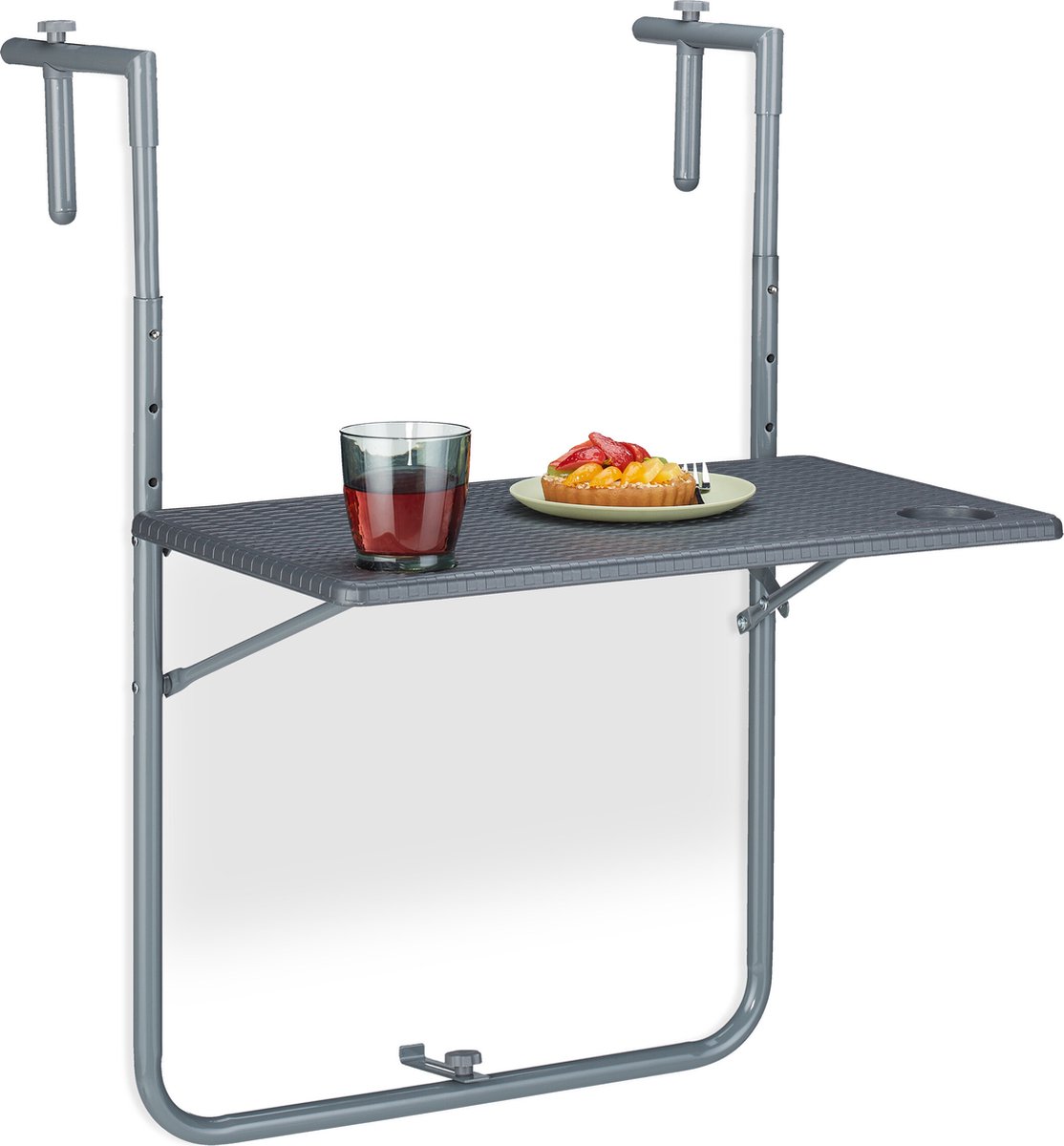 Relaxdays hangtafel balkon - inklapbaar - balkontafel om op te hangen - opklaptafel grijs