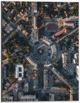 Dibond - Bovenaanzicht van Stad met Grote Rotonde - 30x40 cm Foto op Aluminium (Met Ophangsysteem)