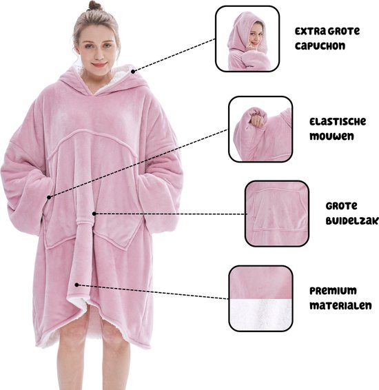 JAXY Hoodie Deken - Snuggie - Snuggle Hoodie - Fleece Deken Met Mouwen - 1450 gram - Hoodie Blanket - Lotus Roze - JAXY