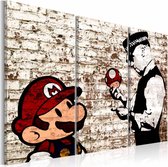 Schilderij - Gescheurde muur - Banksy , 3 luik ,   rood wit