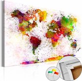 Afbeelding op kurk - Artistieke Wereld, Wereldkaart , Multi kleur , 1luik