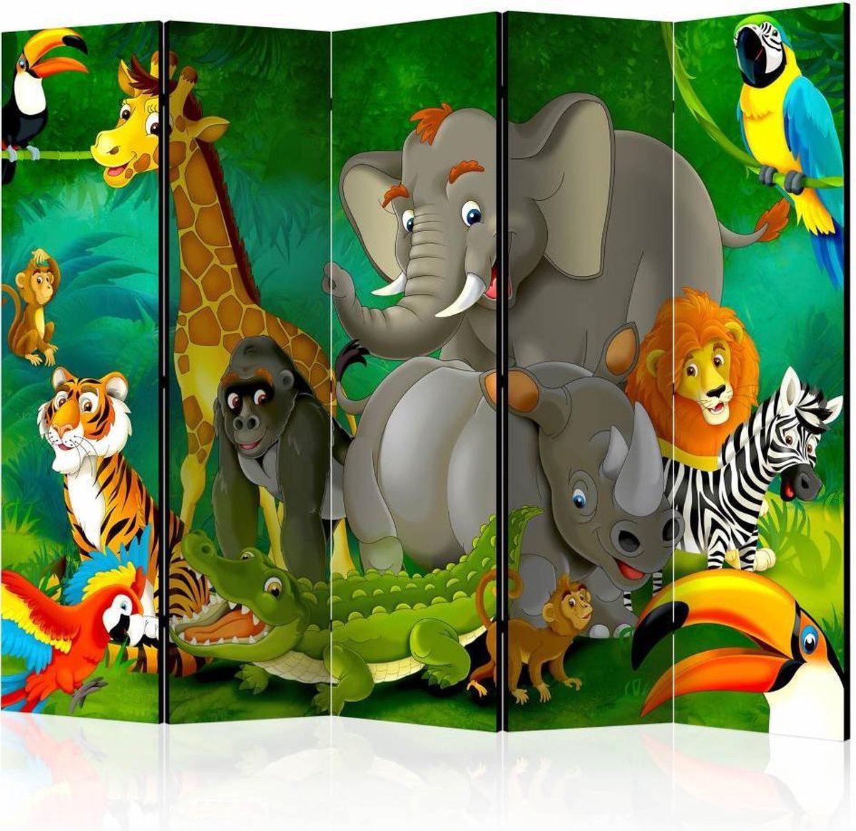 Vouwscherm - Kleurrijke safari 225x172cm, gemonteerd geleverd, dubbelzijdig geprint (kamerscherm)