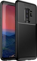 Siliconen Carbon Hoesje Zwart Geschikt voor Samsung Galaxy S9 Plus