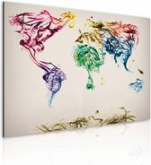 Schilderij - Wereldkaart - Gekleurde Rook , premium print op canvas